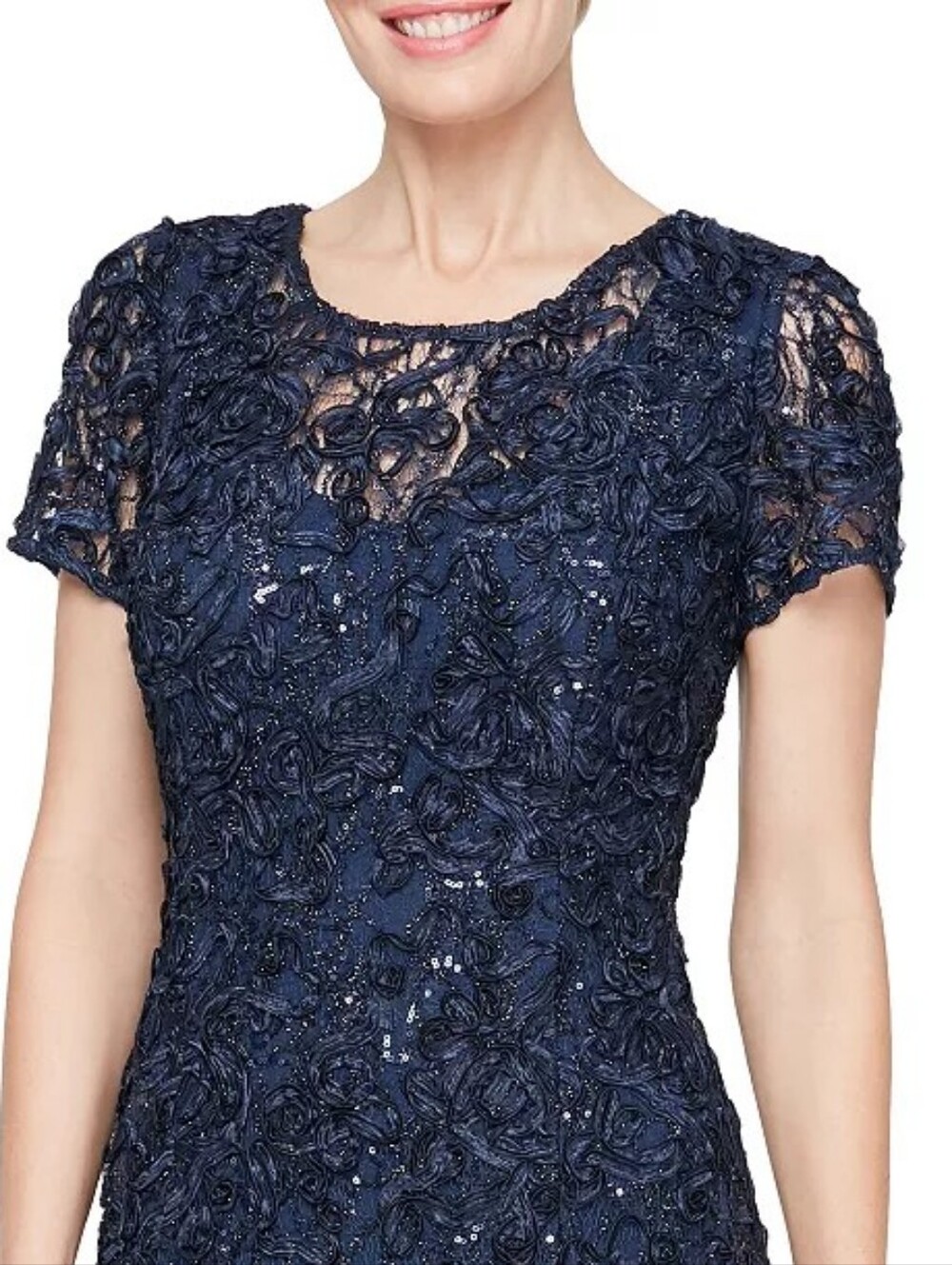 Alex Evenings Tiffany Soutache Sequin A-Line Dress - Navy - Size 10 - Picture 2 of 9